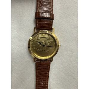 Vintage Classic Gold Eagle Coin Watch With Brown Lizard Strap‎ *READ!